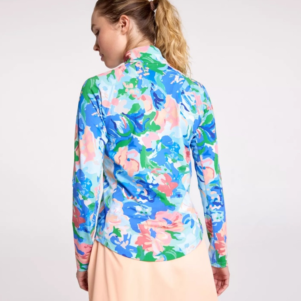 NWT Walter Hagen Blue Gouache Floral P11 Performance UV Protection Quarter Zip - Picture 4 of 9
